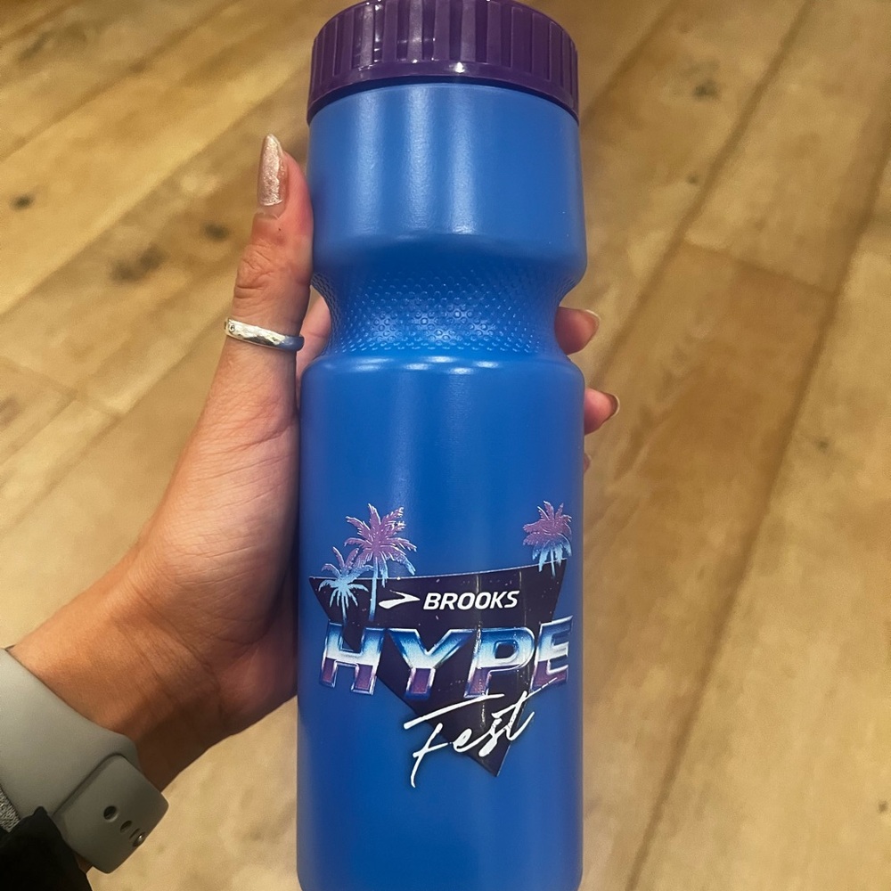Brooks Blue Water Bottle with Purple Cap